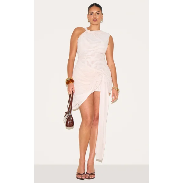 Plus Cream Double Layer Mesh Twist Detail Mini Dress