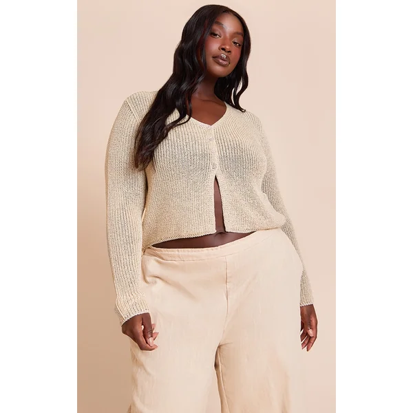 Plus Cream Filagree Button Cardigan