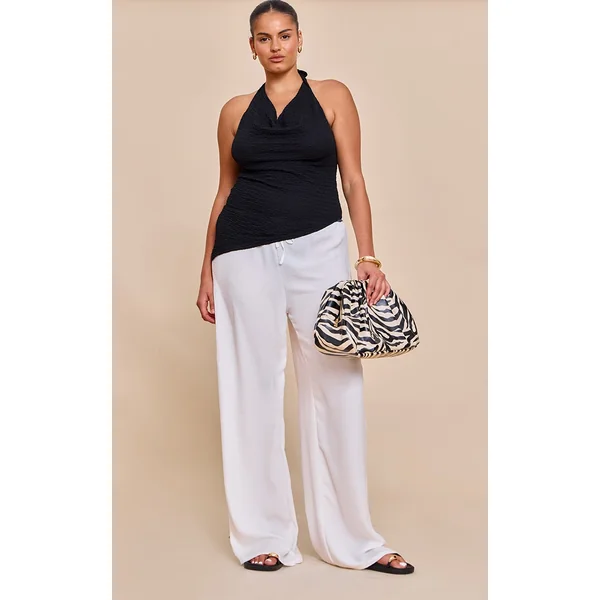 Plus Cream Floaty Drawstring Thin Waistband Pants