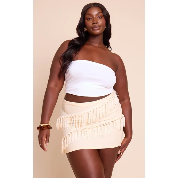 Plus Cream Linen Tassle Detail Mini Skirt