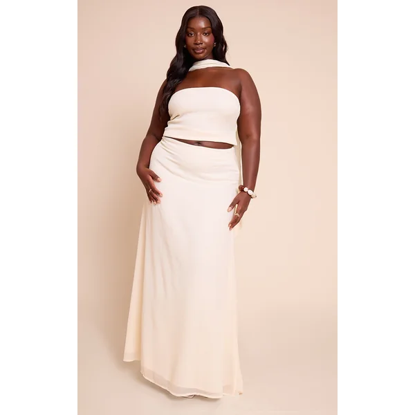 Plus Cream Maxi Chiffon Skirt