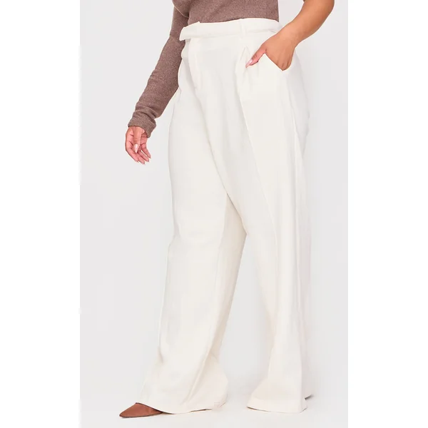 Plus Cream Pintuck Tailored Sweatpants