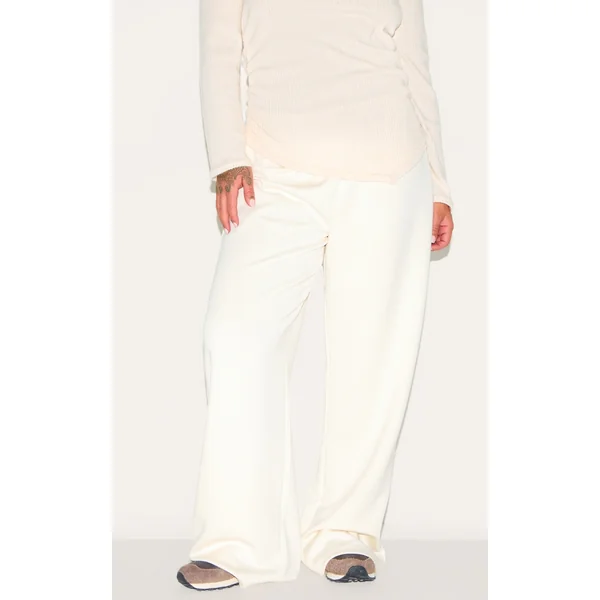 Plus Cream Premium Soft Touch Low Rise Drawstring Waist Straight Leg Pants