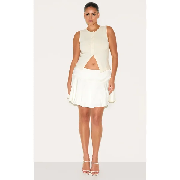Plus Cream Satin Floaty A Line Mini Skirt