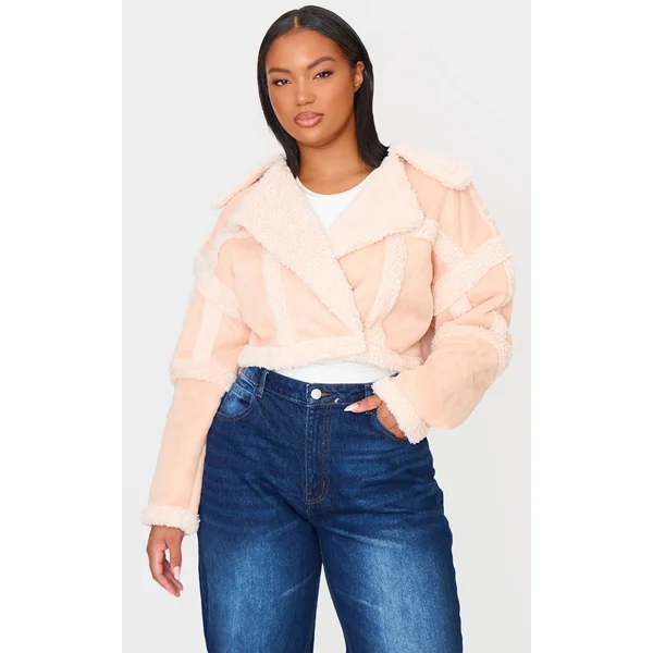 Plus Cream Shearling Trim Crop Aviator