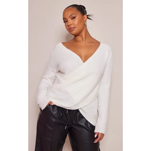 Plus Cream Soft Knit Wrap Sweater