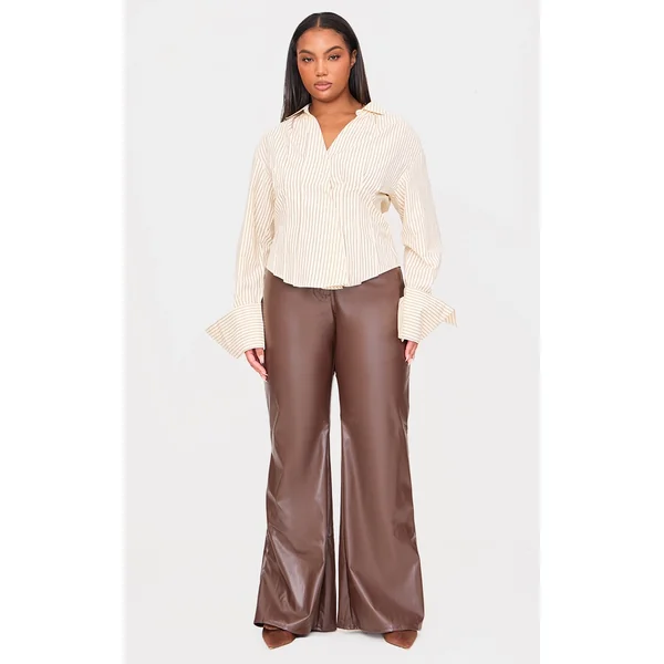 Plus Cream Striped Asymmetric Cinched Shirt