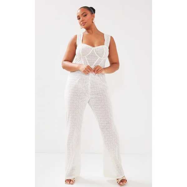 Plus Cream Textured Corset Jumpsuit