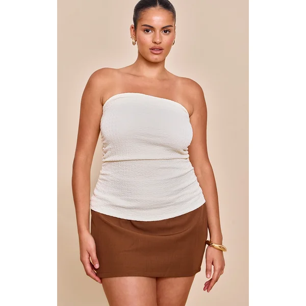 Plus Cream Textured Double Layer Bandeau Top