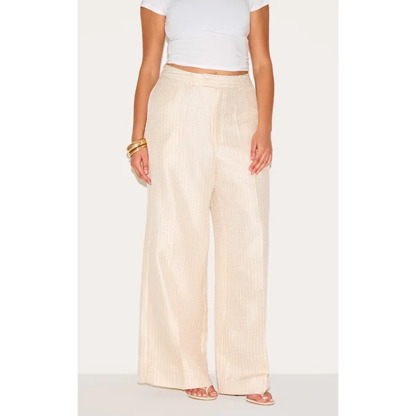 Plus Cream Textured Woven Tailored Pants