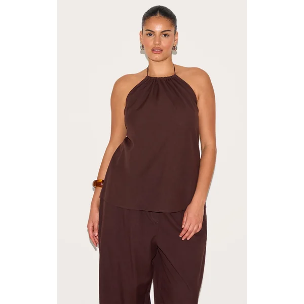 Plus Dark Brown Halterneck Top