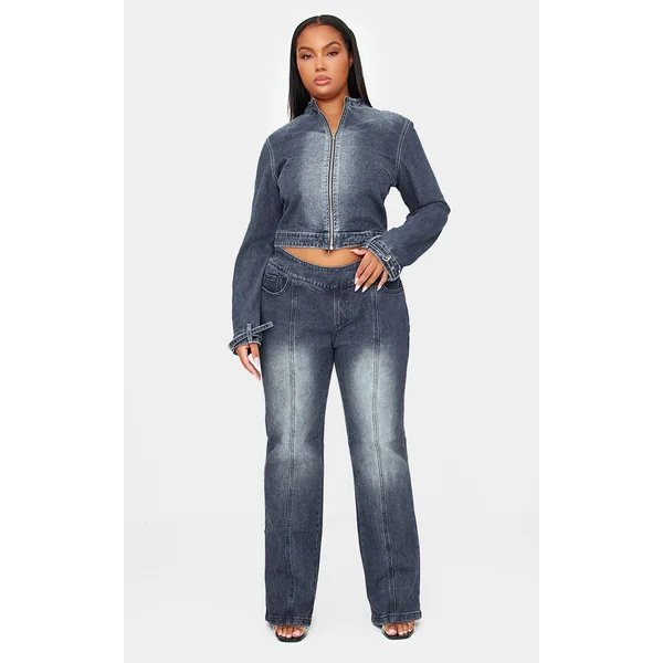 Plus Dark Indigo White Bleached Front Flared Jeans