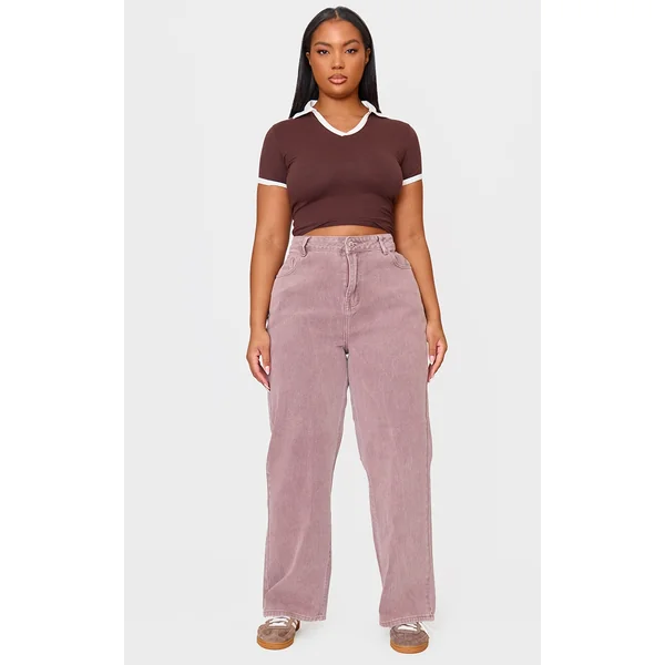 Plus Dark Mauve Washed High Waist Straight Leg Jeans