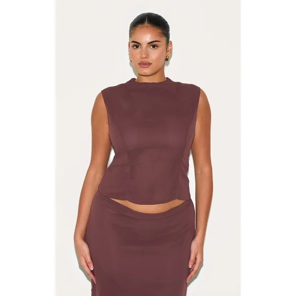 Plus Dark Plum Chiffon High Neck Cowl Top