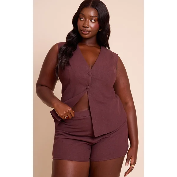 Plus Deep Chocolate Premium Linen Button Vest