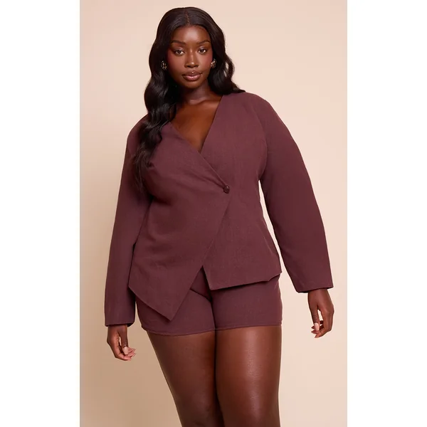 Plus Deep Chocolate Premium Linen Tailored Hot Pant