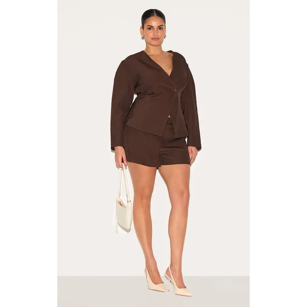 Plus Deep Chocolate Tailored Mid Rise Shorts