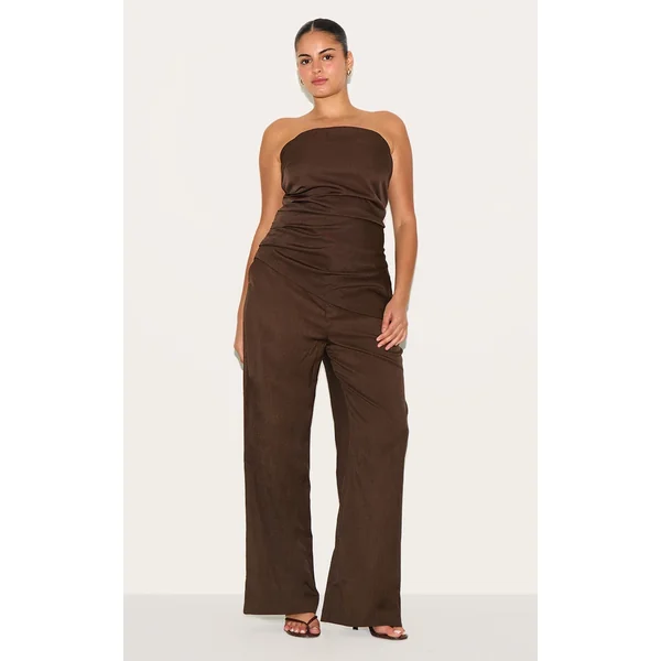 Plus Deep Chocolate Tailored Woven Wide Leg Pants
