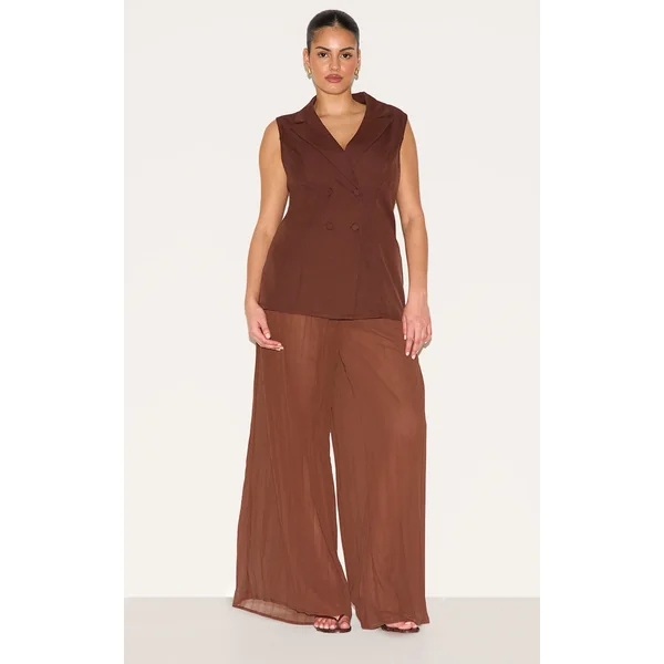 Plus Deep Chocolate Vest Overlay Chiffon Jumpsuit