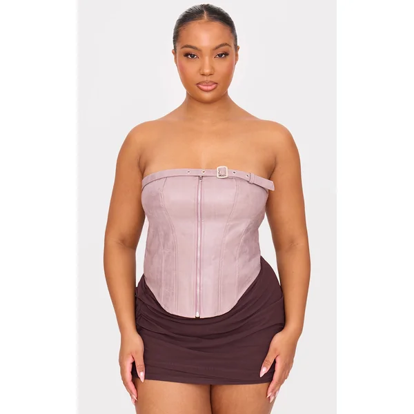 Plus Dusty Pink Faux Leather Zip Up Corset