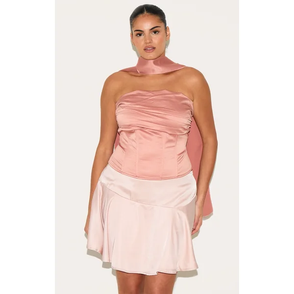 Plus Dusty Pink Ruched Corset