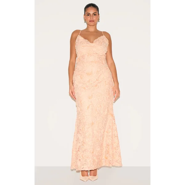 Plus Dusty Pink Textured Cowl Neck Strappy Maxi Dress