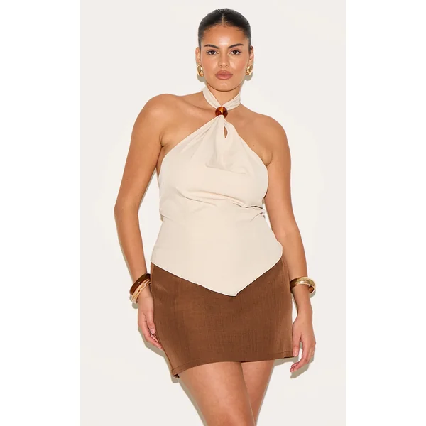 Plus Ecru Bead Detail Halterneck Top