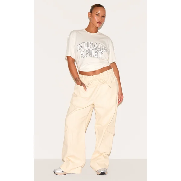 Plus Ecru Paper Bag Waist Wide Leg Cargo Jeans