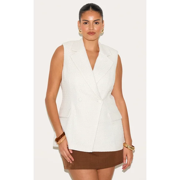 Plus Ecru Tweed Double Breasted Vest