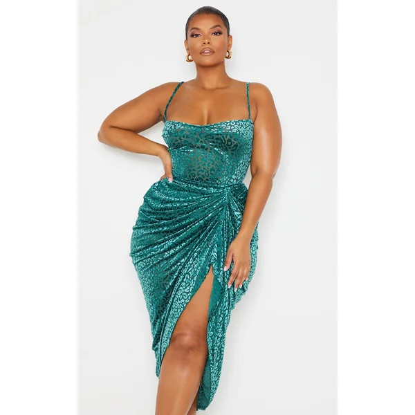 Plus Emerald Green Leopard Velvet Structured Corset Top