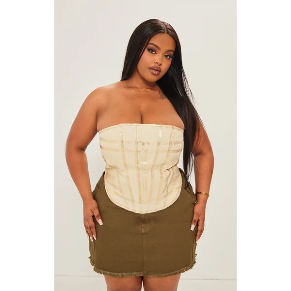 Plus Gold Washed Foil Denim Corset