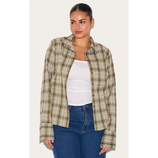 Plus Green Fitted Check Shirt