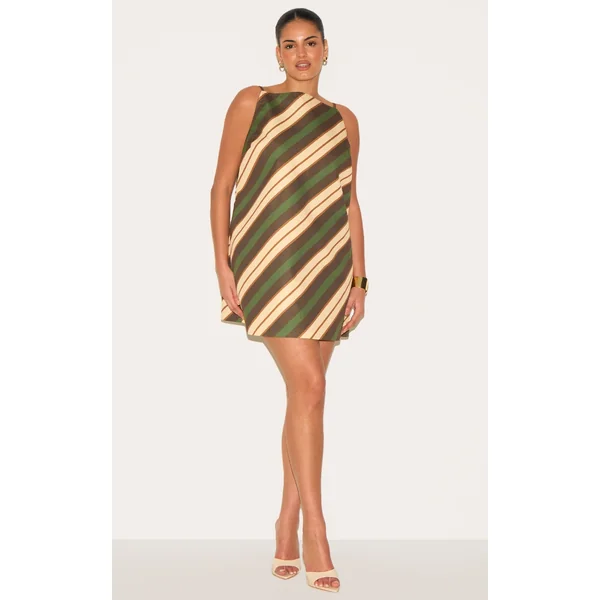 Plus Green Striped A-line Dress