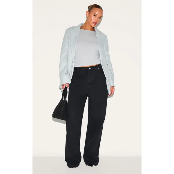 Plus Grey Double Breasted Asymmetric Wool Look Blazer