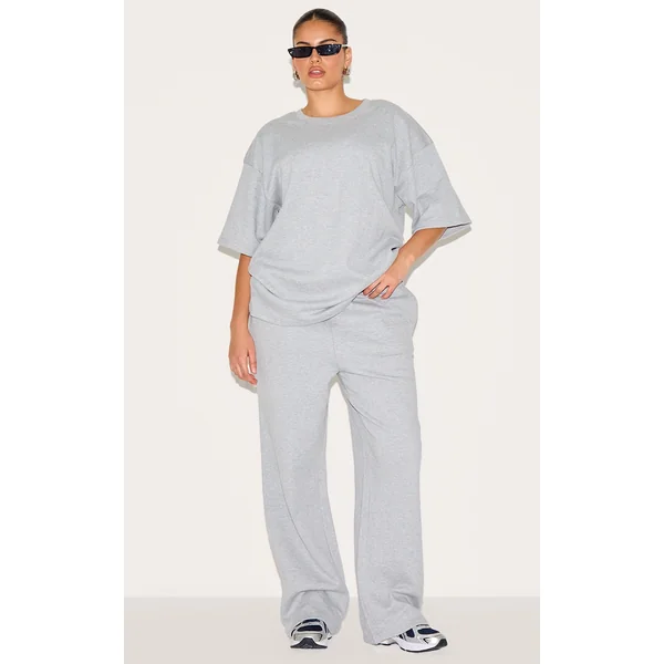 Plus Grey Jersey Mid Rise Wide Leg Pant