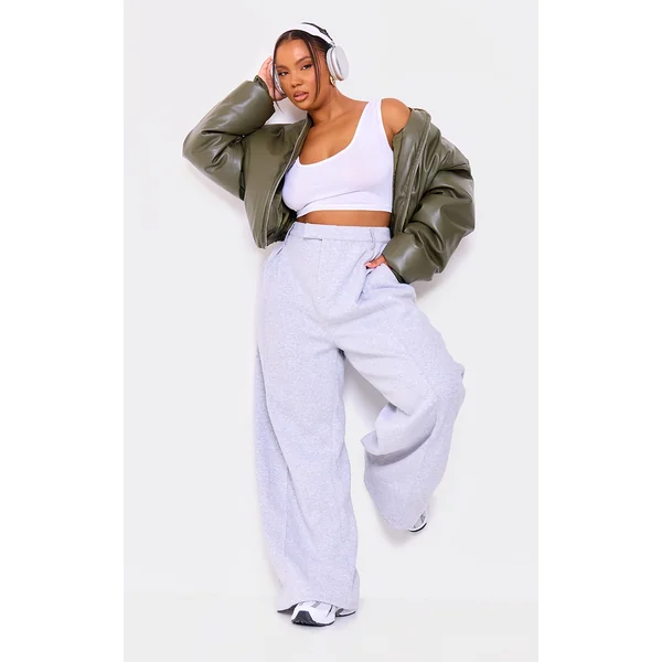 Plus Grey Marl Pintuck Tailored Sweatpants