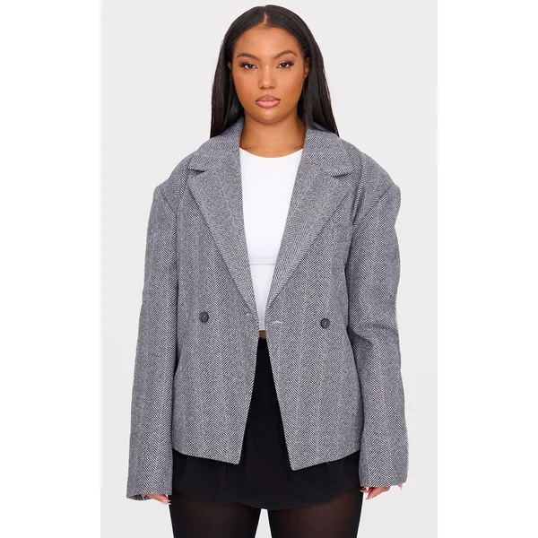 Plus Grey Oversized Check Wool Look Blazer