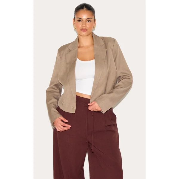 Plus Grey Pointed Hem Cropped Blazer