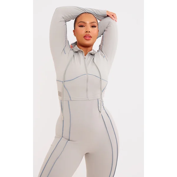 Plus Grey Sculpt Contrast Seam Crop Gym Jacket