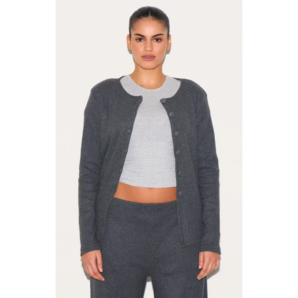 Plus Grey Soft Touch Rib Button Up Top