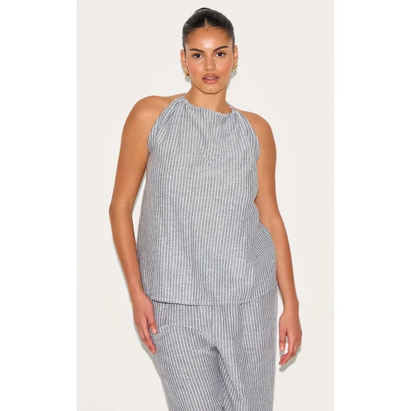Plus Grey Striped Halterneck Top
