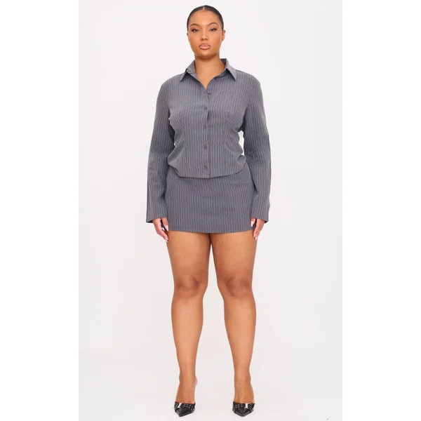 Plus Grey Tailored Woven Glitter Pinstripe Micro Mini Skirt