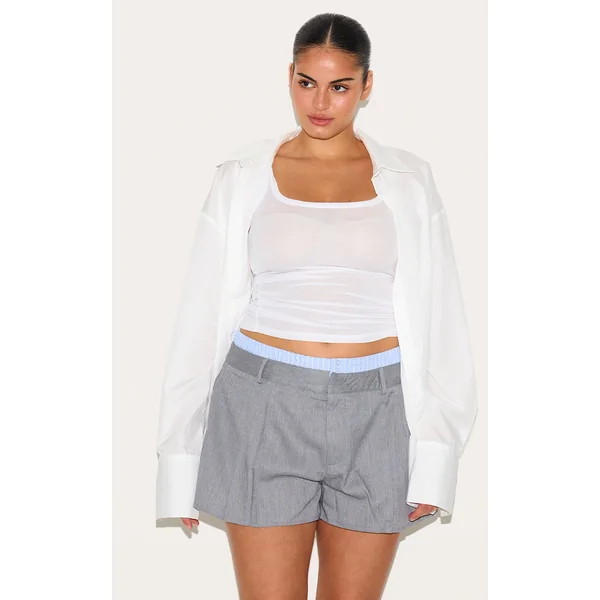 Plus Grey Woven Stripe Contrast Tailored Shorts