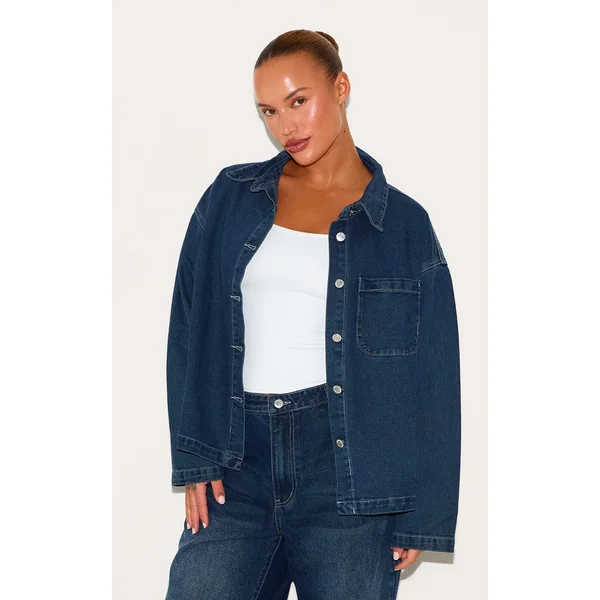Plus Indigo Long Sleeve Boxy Denim Shirt