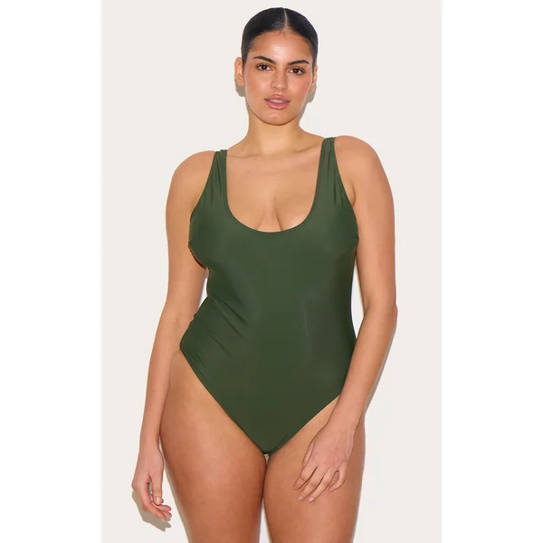 Plus Khaki Basic Scoop Swimsuit