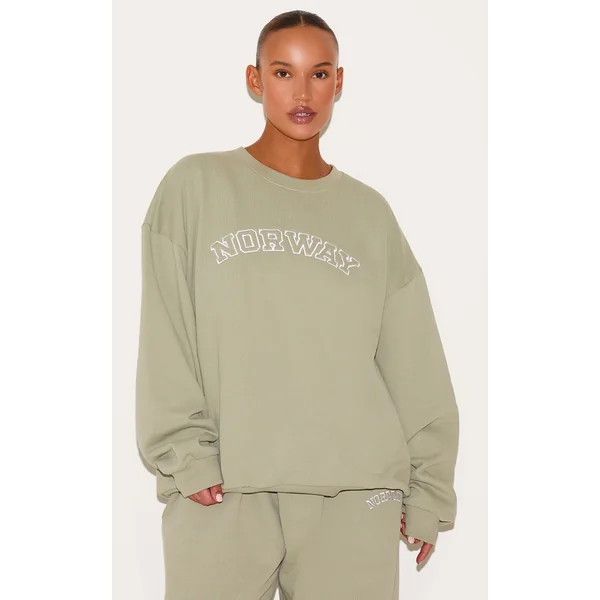 Plus Khaki Premium Embroidered Norway Sweatshirt