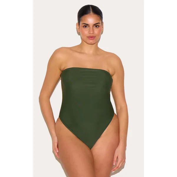 Plus Khaki Strapless Swimsuit