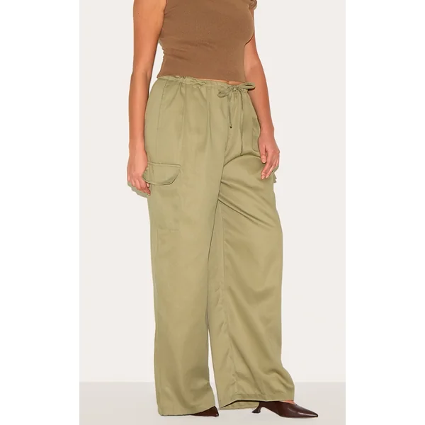 Plus Khaki Tie Waist Cargo Pant
