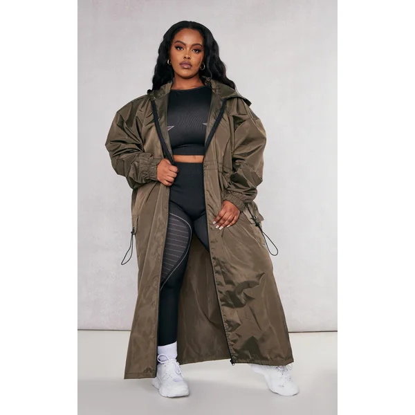 Plus Khaki Toggle Detail Midi Windbreaker