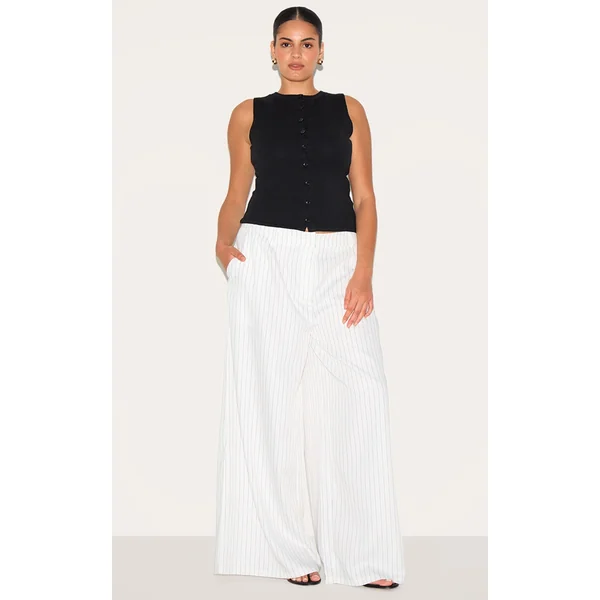 Plus Latte Maxi Pinstripe Tailored Woven Straight Leg Pants